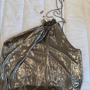 Mango Metallic Silver Halter Top